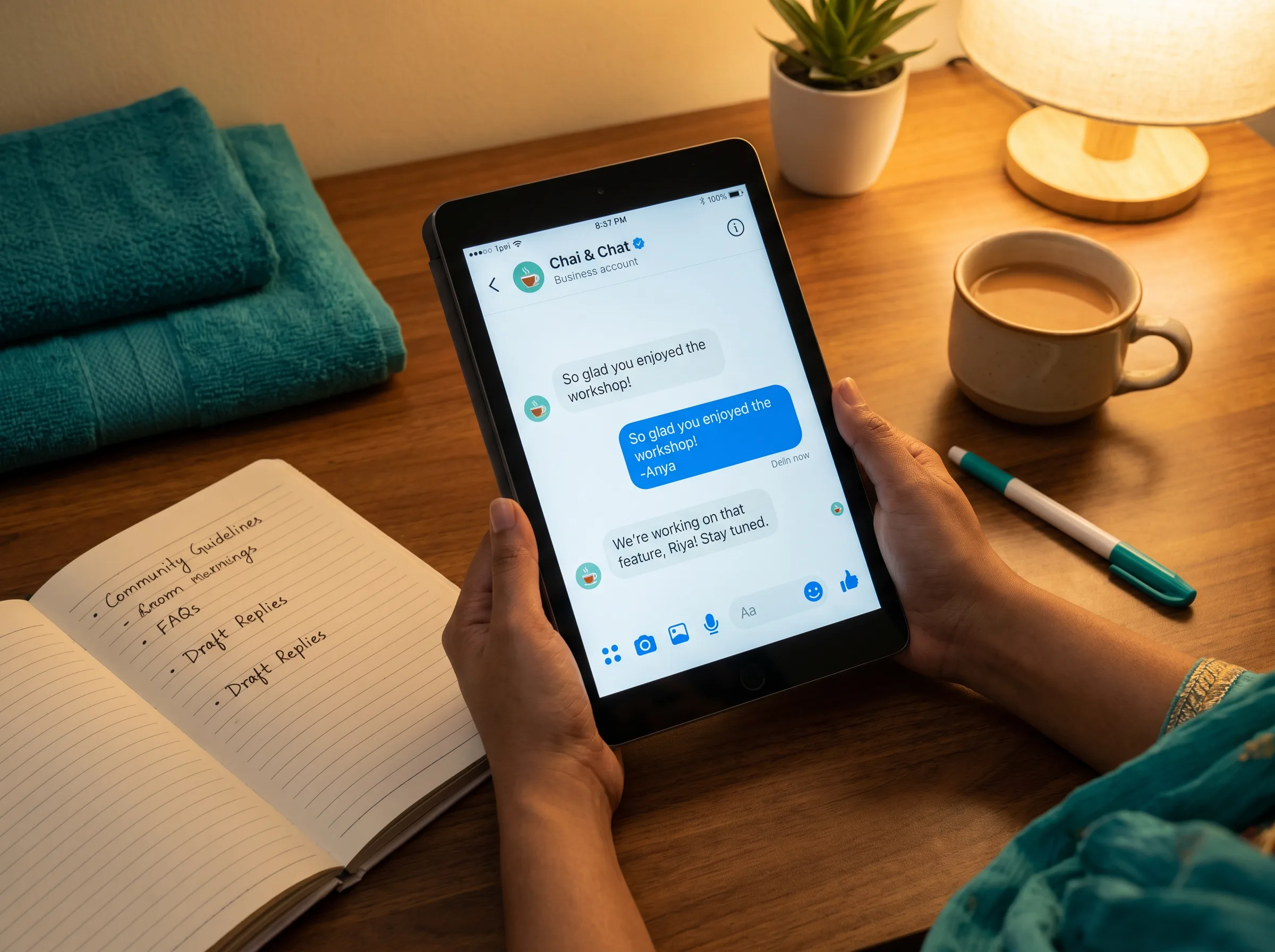 Community management &mdash; replying to DMs on a tablet