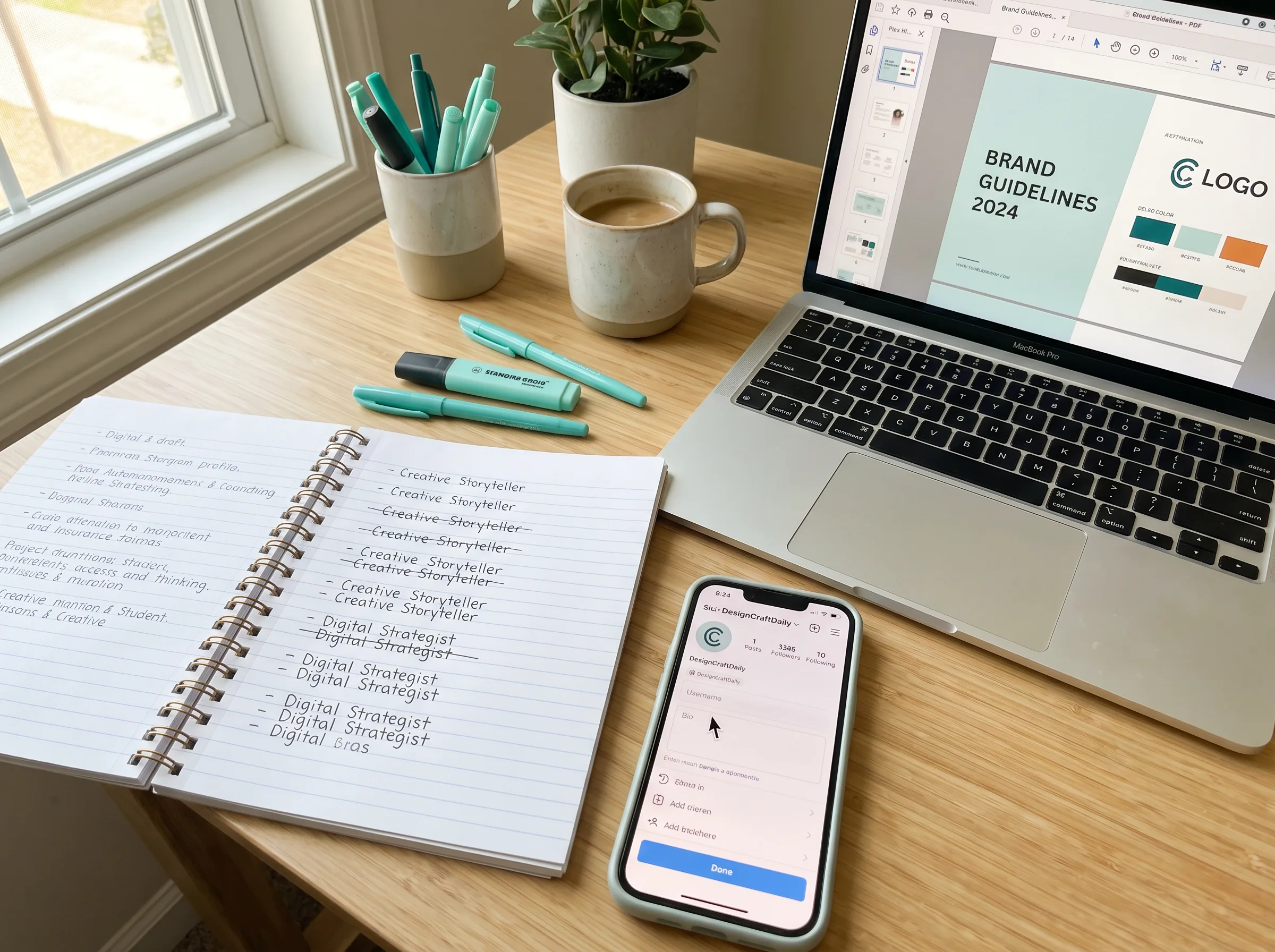 Profile setup &mdash; bio drafted on paper