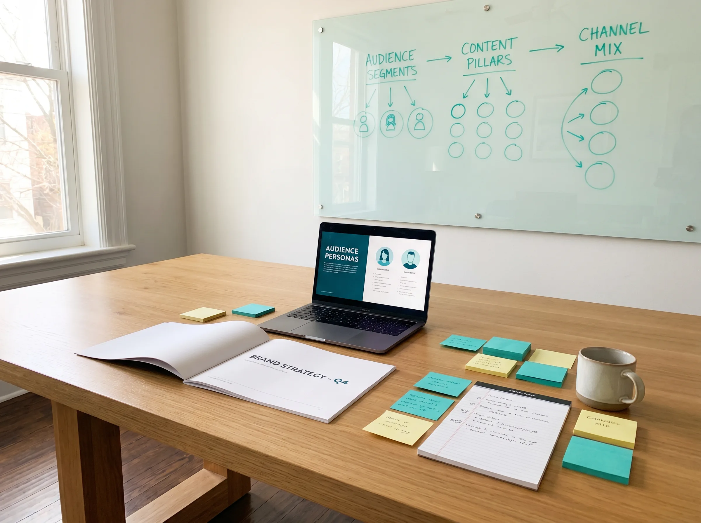 Strategy session &mdash; brand brief on a desk